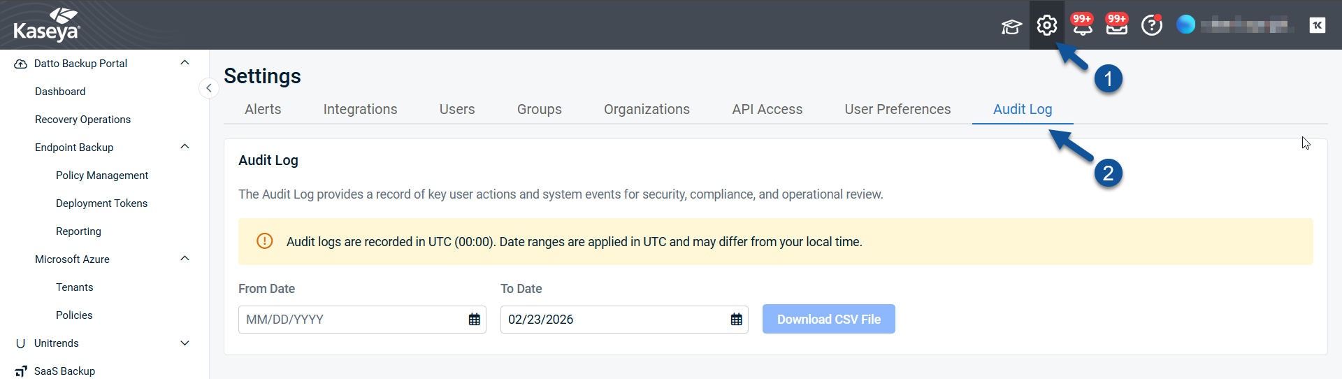 screenshot of how to access the audit log