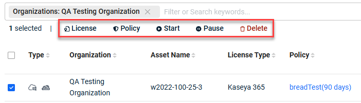screenshot of the dashboard actions buttons
